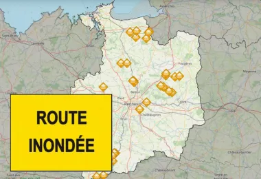 Carte des routes départementales inondées en Ille-et-Vilaine