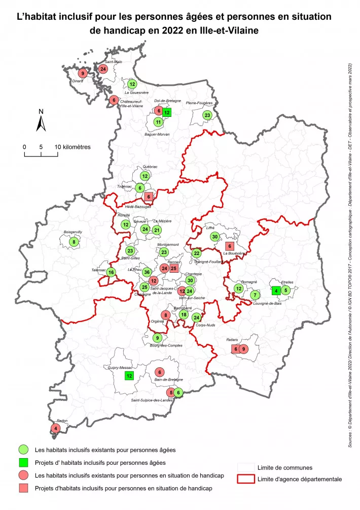 Carte des habitats inclusifs en Ille-et-Vilaine 